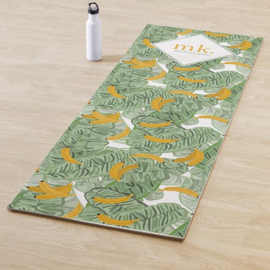 Moderne Tropische Banaan Groen Patroon Monogram Yogamat (In situ)