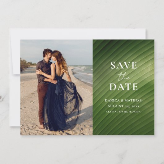 Moderne Tropische Banaanblad 2 Foto Huwelijk Save The Date (Voorkant)