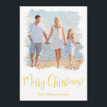 MODERNE TROPISCHE BEACH CHRISTMAS CARD FAMILIE FOT FEESTDAGENKAART<br><div class="desc">Kerstkaart voor het strand van de familie is perfect voor elke plek aan de kust of voor afbeeldingen op vakantiestranden. Eenvoudig en elegant, dit moderne, minimalistische ontwerp maakt het gemakkelijk om uw familiefoto's te uploaden en het ingebouwde lijst te bekijken en op magische wijze de bekleding van het schilderij om...</div>