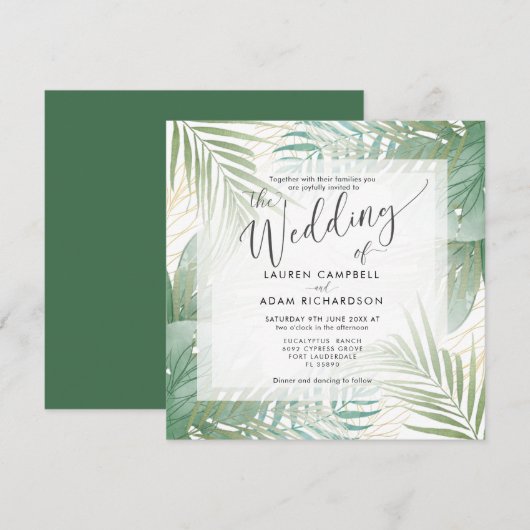 Moderne tropische bestemming bruiloft kaart (Voorkant / Achterkant)