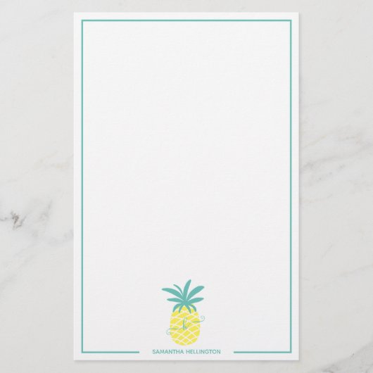 Moderne tropische bewerkbare ananas monogram naam briefpapier (Voorkant)
