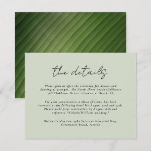 Moderne Tropische Blad Bruiloft Details Informatiekaartje
