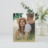 Moderne tropische bladeren Foto Bruiloft Save the  Aankondigingskaart (Staand voorkant)