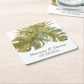 Moderne tropische bladeren Gedroogde palmbruiloft Kartonnen Onderzetters (Schuin)