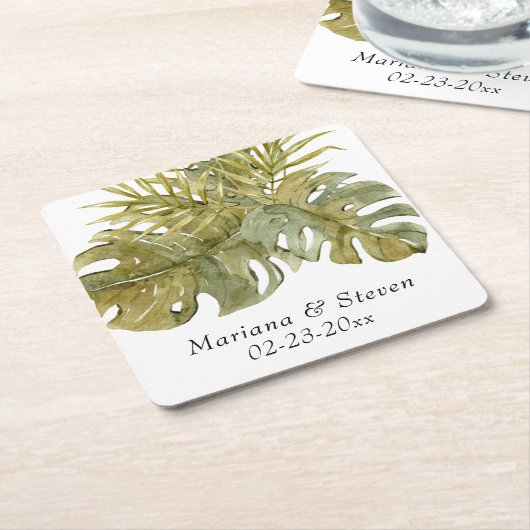 Moderne tropische bladeren Gedroogde palmbruiloft Kartonnen Onderzetters (Schuin)