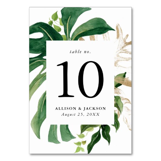 Moderne tropische bladeren goud gepersonaliseerd kaart (Voorkant)