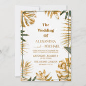 Moderne tropische bladeren gouden bruiloft kaart (Voorkant)