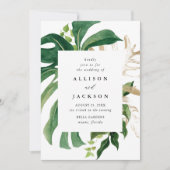 Moderne tropische bladeren gouden bruiloft kaart (Voorkant)