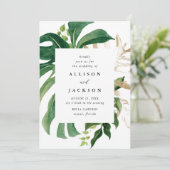 Moderne tropische bladeren gouden bruiloft kaart (Staand voorkant)