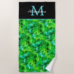 Moderne tropische bladeren Groen Blauwgroen Blauw  Strandlaken