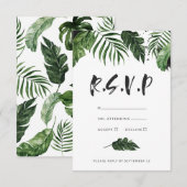 Moderne tropische bladeren met schilderingen voor  RSVP kaartje (Voorkant / Achterkant)