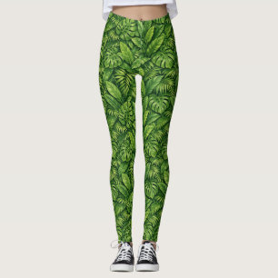 Moderne Tropische Bladeren Naadloos Patroon Leggings