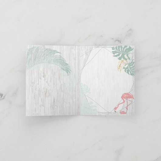 Moderne tropische bladeren roze flamingo Dank u Bedankkaart (Binnen)