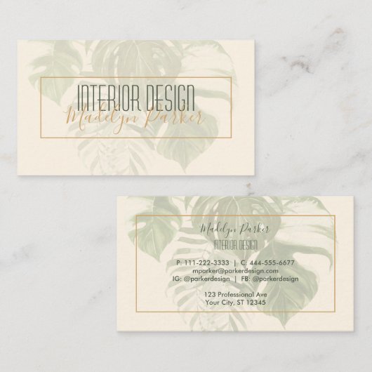 Moderne tropische bladeren visitekaartje (Voorkant / Achterkant)