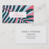 Moderne tropische bladroze blauwgroen vormgeving visitekaartje (Voorkant / Achterkant)