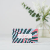 Moderne tropische bladroze blauwgroen vormgeving visitekaartje (Staand voorkant)