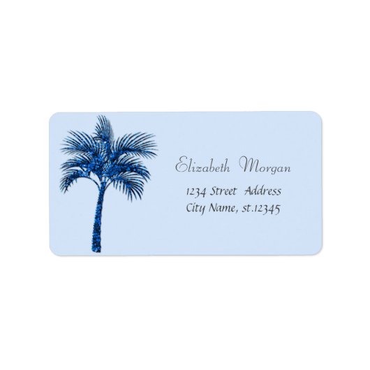 Moderne Tropische Blauwe Glitterpalm  Etiket (Voorkant)