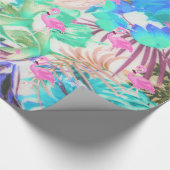 Moderne tropische blauwgroen roze flamingo cadeaupapier (Hoek)