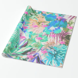 Moderne tropische blauwgroen roze flamingo cadeaupapier