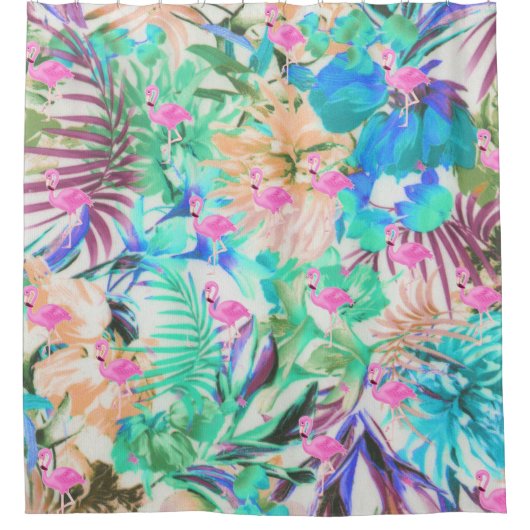 Moderne tropische blauwgroen roze flamingo douchegordijn (Voorkant)