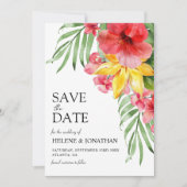 Moderne tropische bloemen elegante bestemming brui save the date (Voorkant)