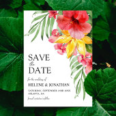 Moderne tropische bloemen elegante bestemming brui save the date