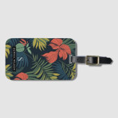 Moderne Tropische Bloemen Groene bladeren Monogram Bagagelabel (Voorkant (horizontaal))