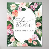 Moderne tropische bloemen liefde is zoete gunsten  poster (Voorkant)