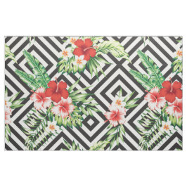 Moderne tropische bloemen met geometrisch patroon stof