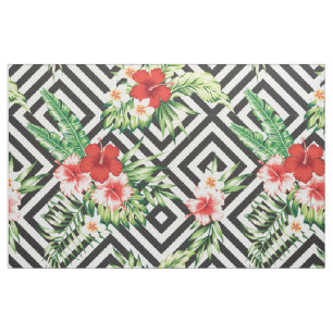 Moderne tropische bloemen met geometrisch patroon stof