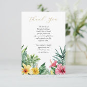 Moderne tropische bloemen viering van het leven be bedankkaart (Staand voorkant)