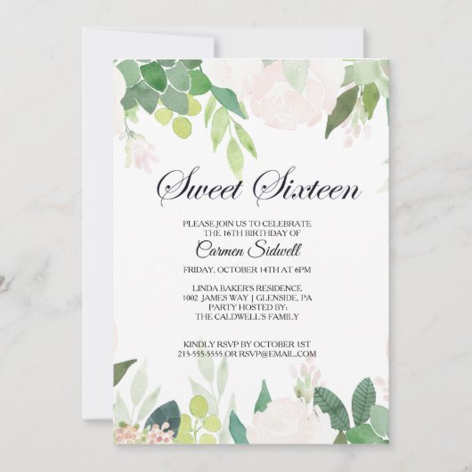 Moderne tropische bloemen zoete zestien verjaardag kaart (Voorkant)