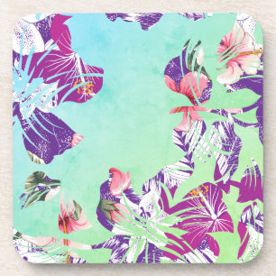 Moderne tropische bloemencollage op Aqua Bier Onderzetter