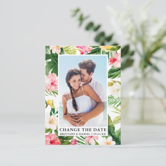 Moderne tropische bloemfoto Verander de datum Briefkaart (Staand voorkant)