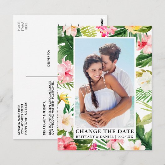 Moderne tropische bloemfoto Verander de datum Briefkaart (Voorkant / Achterkant)