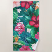 Moderne tropische bloemige monogram strandhanddoek strandlaken (Voorkant)
