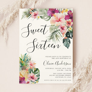 Moderne Tropische Bloemige Sweet 16 Beige Kaart