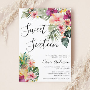 Moderne Tropische Bloemige Sweet 16 Wit Kaart