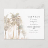 Moderne tropische bomen Typografie sparen de datum Aankondigingskaart (Voorkant)