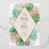 Moderne tropische botanische palmbruiloft folie uitnodiging (Voorkant)