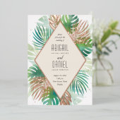 Moderne tropische botanische palmbruiloft folie uitnodiging (Staand Voorkant)