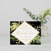 Moderne tropische bridale theetschotel zwart-wit e folie uitnodiging briefkaart (Staand Voorkant)