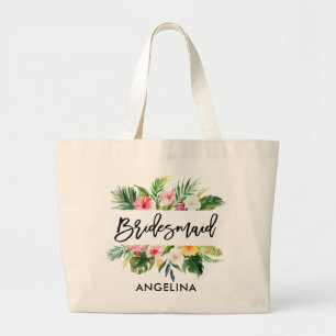 Moderne Tropische Bridesmaid in penseelscript Grote Tote Bag