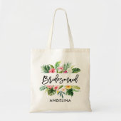 Moderne Tropische Bridesmaid in penseelscript Tote Bag (Voorkant)