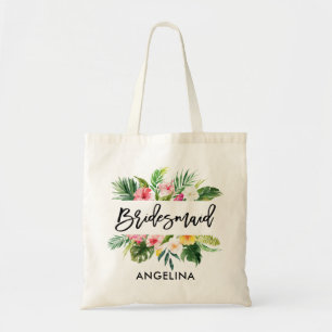 Moderne Tropische Bridesmaid in penseelscript Tote Bag