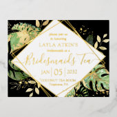 Moderne tropische bridesmaïden Tea Shower Gold Foi Folie Uitnodiging Briefkaart (Voorkant)