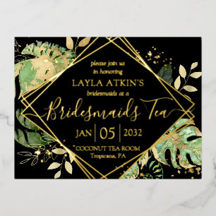 Moderne tropische bridesmaïden Tea Shower Gold Folie Uitnodiging Briefkaart