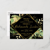 Moderne Tropische Bridesmaids Luncheon Shower Gold Folie Uitnodiging Briefkaart (Voorkant / Achterkant)