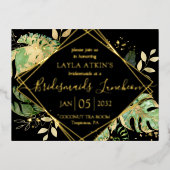 Moderne Tropische Bridesmaids Luncheon Shower Gold Folie Uitnodiging Briefkaart (Voorkant)
