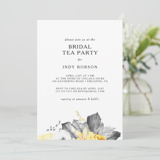 Moderne Tropische Bruids Thee Party uitnodiging (Staand voorkant)